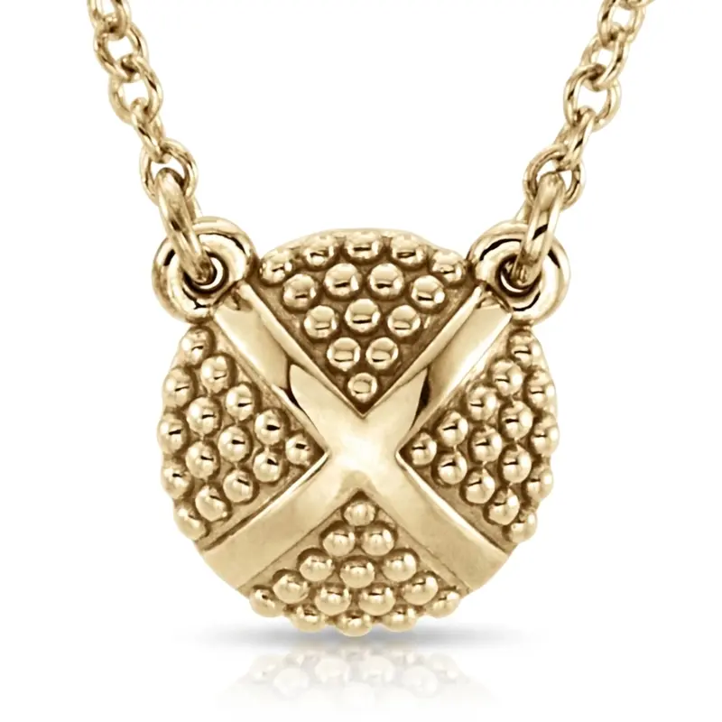14K gold Beaded XO Design 14K Gold Pendant With 18" Chain - main view