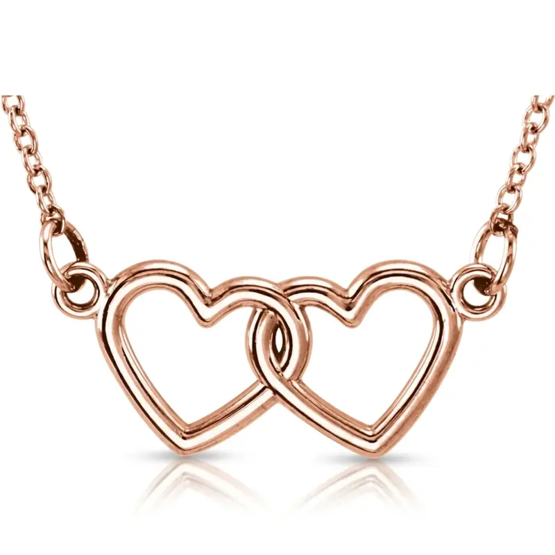 14K gold 14K Pink Gold Double Heart Pendant With 18" Chain - main view