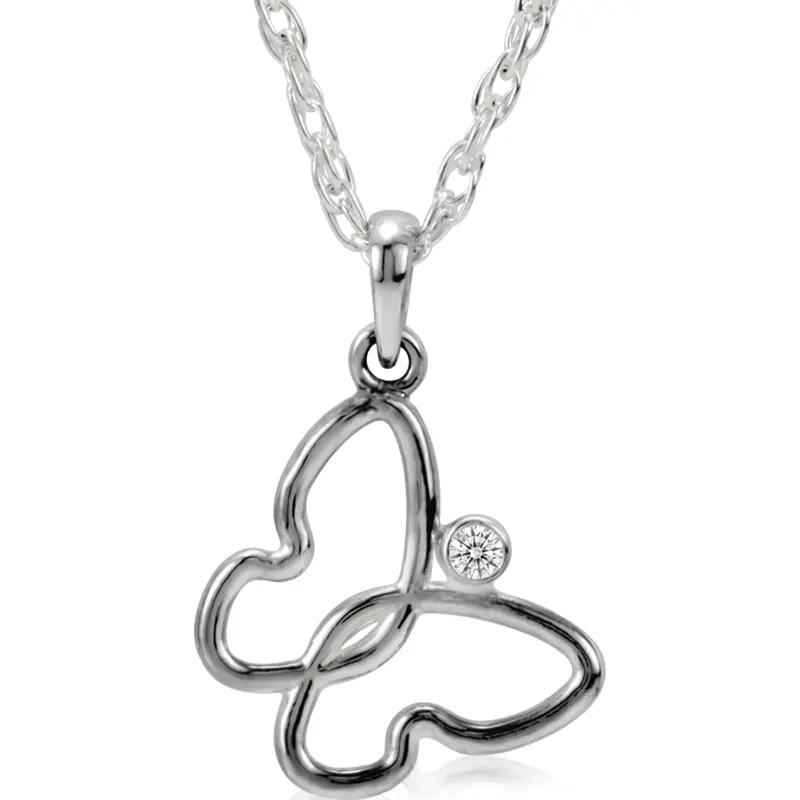 silver Sterling Silver Butterfly Pendant With Solitaire Diamond (0.025 ct. tw.) - main view