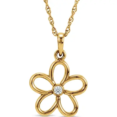 14K Yellow Gold Flower Pendant With Solitaire Diamond(0.03 ct.) - view 1 of 2