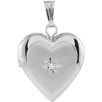 14K gold Heart Locket 14K White Gold Set with 0.01 ct. tw. diamond - alternate view 3 thumbnail