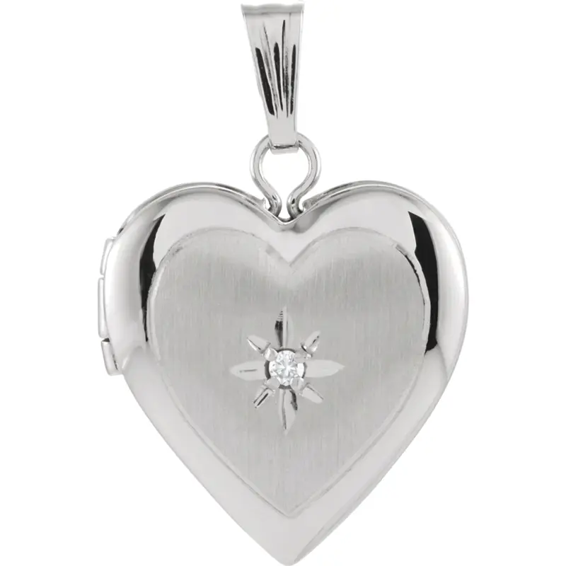 14K gold Heart Locket 14K White Gold Set with 0.01 ct. tw. diamond - alternate view 3