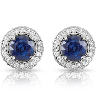 Blue Sapphire And 3/8 ct. tw. Diamond Entourage Earrings - view 2 of 2