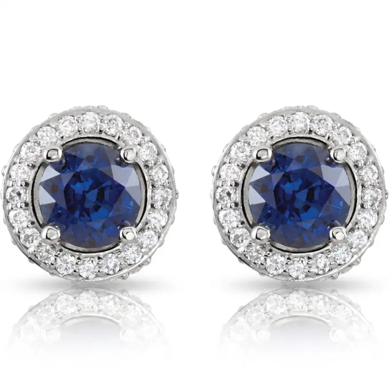 14K gold Blue Sapphire And 3/8 ct. tw. Diamond Entourage Earrings - alternate view 2