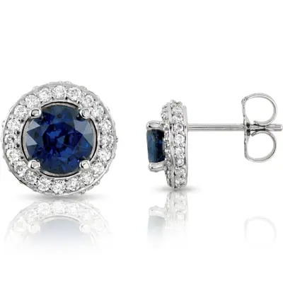 Blue Sapphire And 3/8 ct. tw. Diamond Entourage Earrings - view 1 of 2