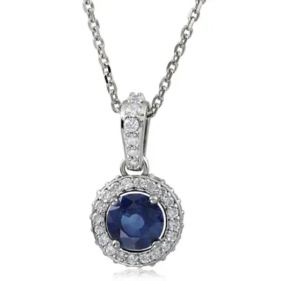Blue Sapphire And 1/4 ct. tw. Diamond Entourage 14K White Gold 18" Necklace - view 1 of 2