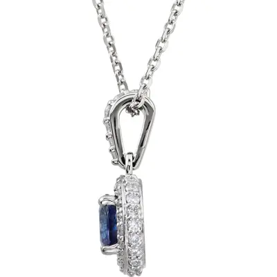 Blue Sapphire And 1/4 ct. tw. Diamond Entourage 14K White Gold 18" Necklace - view 2 of 2