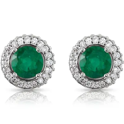 Emerald And 3/8 ct. tw.  Diamond Entourage 14K White Gold Earrings - view 1 of 2