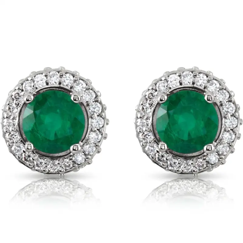 14K gold Emerald And 3/8 ct. tw. Diamond Entourage 14K White Gold Earrings - main view