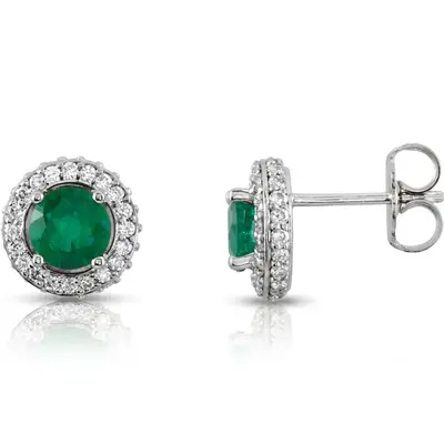 Emerald And 3/8 ct. tw.  Diamond Entourage 14K White Gold Earrings - view 2 of 2