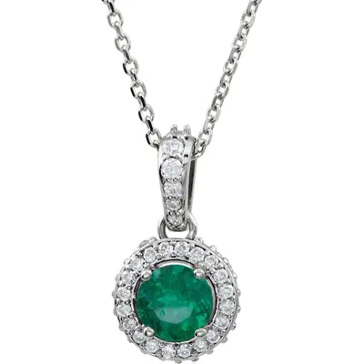 Emerald And 1/4 ct. tw. Diamond Entourage 14K White Gold 18" Necklace - view 1 of 2