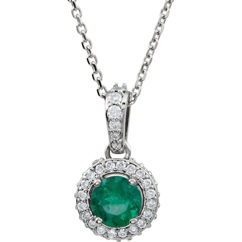 14K gold Emerald And 1/4 ct. tw. Diamond Entourage 14K White Gold 18" Necklace - main view