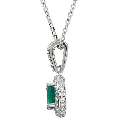Emerald And 1/4 ct. tw. Diamond Entourage 14K White Gold 18" Necklace - view 2 of 2