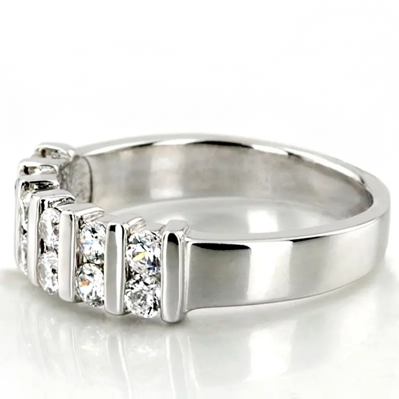 14K white gold Double Row Bar Set Women Diamond Ring (5/8 ct. tw.) - alternate view 3