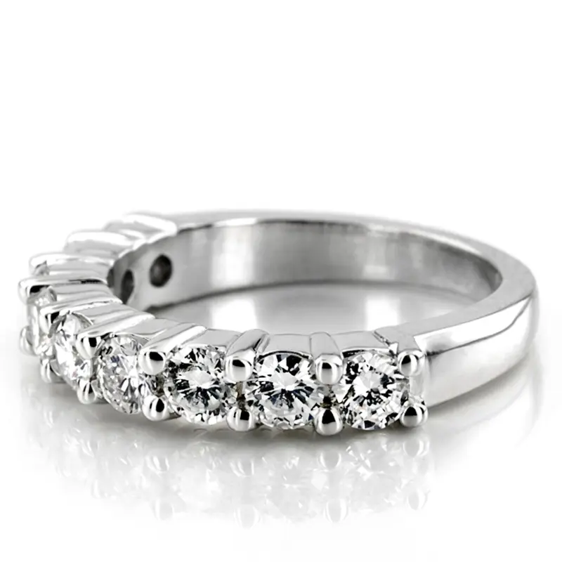 14K white gold 9-Stone Round Cut Diamond Wedding Band (1 1/3 ct. tw.) - alternate view 3