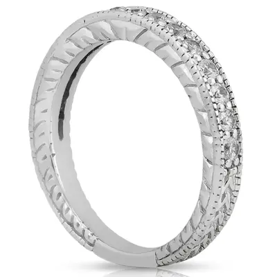 14K white gold Antique Design Bead Set Women's Diamond Wedding Band (1/2 ct. tw.) - alternate view 3 thumbnail