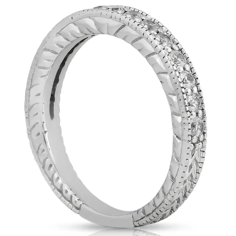 14K white gold Antique Design Bead Set Women's Diamond Wedding Band (1/2 ct. tw.) - alternate view 3