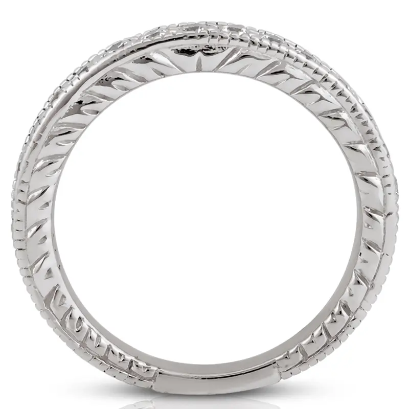 14K white gold Antique Design Bead Set Women's Diamond Wedding Band (1/2 ct. tw.) - alternate view 2