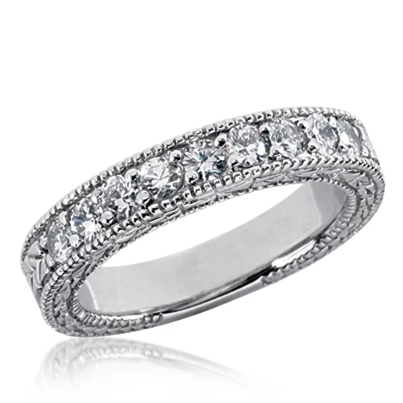 14K white gold Beautiful Antique Prong Set Diamond Wedding Band (0.45 ct. tw.) - alternate view 2