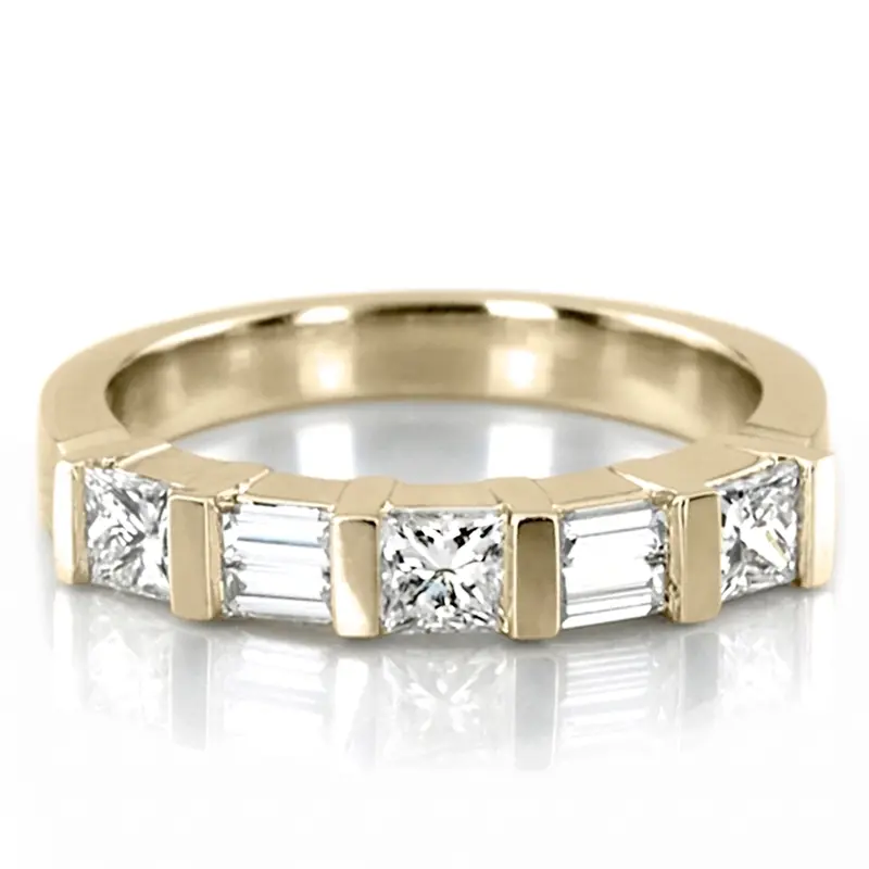 14K white gold Bar Set Princess and Round Diamond Women Anniversary Band (3/4 ct. tw.) - main view