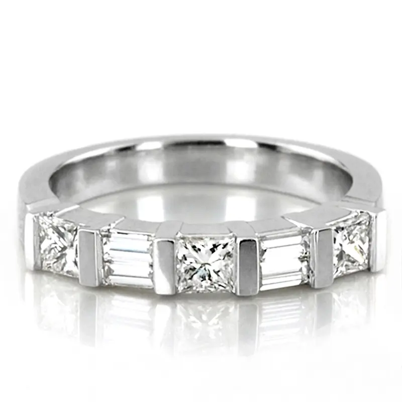 14K white gold Bar Set Princess and Round Diamond Women Anniversary Band (3/4 ct. tw.) - alternate view 2
