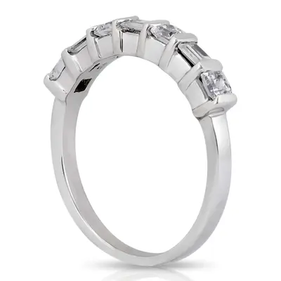 14K white gold Bar Set Princess and Round Diamond Women Anniversary Band (3/4 ct. tw.) - alternate view 4 thumbnail