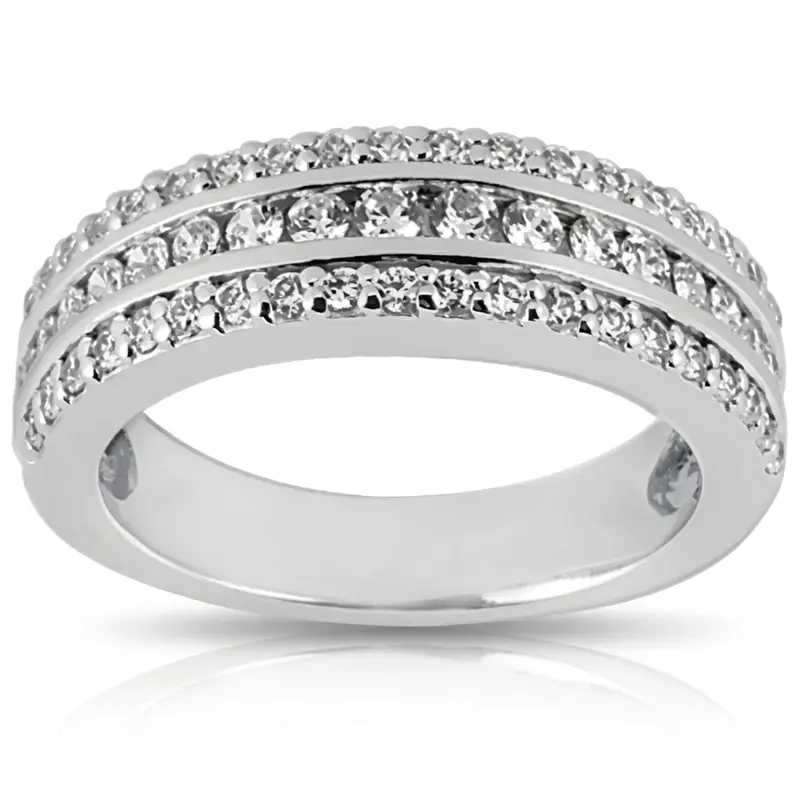14K white gold Triple Row Channel Set Diamond Band (5/8 ct. tw.) - alternate view 4