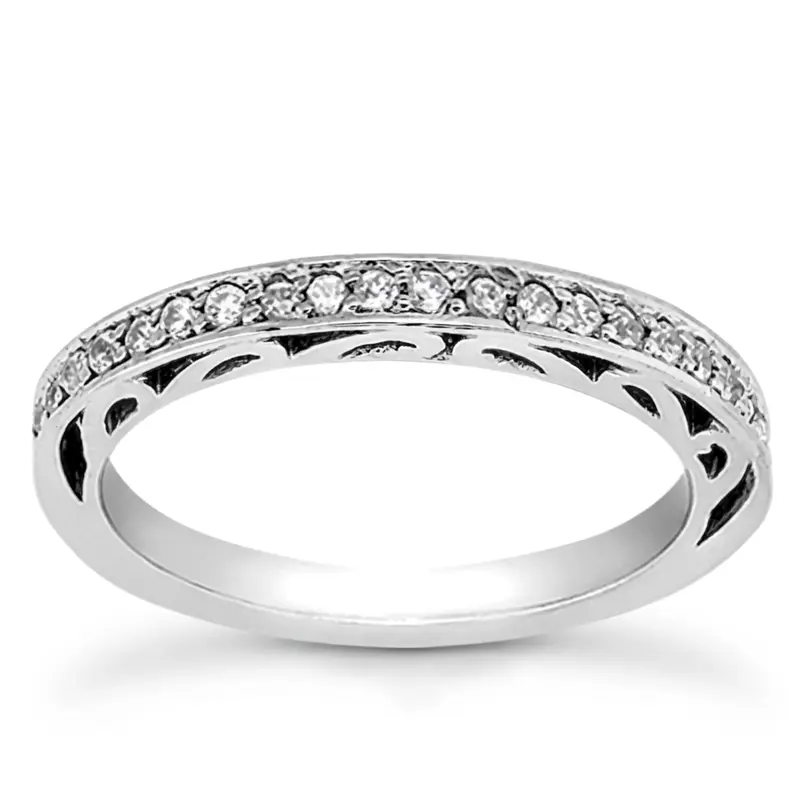 14K white gold Beautifully Set Diamond Filigree Wedding Ring (1/4 ct. tw.) - main view