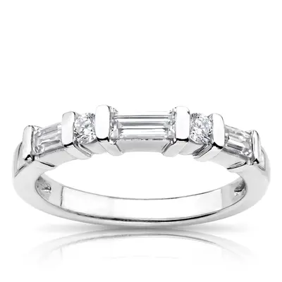 Round and Baguette Combination Bar Set Diamond Bridal Ring (0.60 ct. tw.)