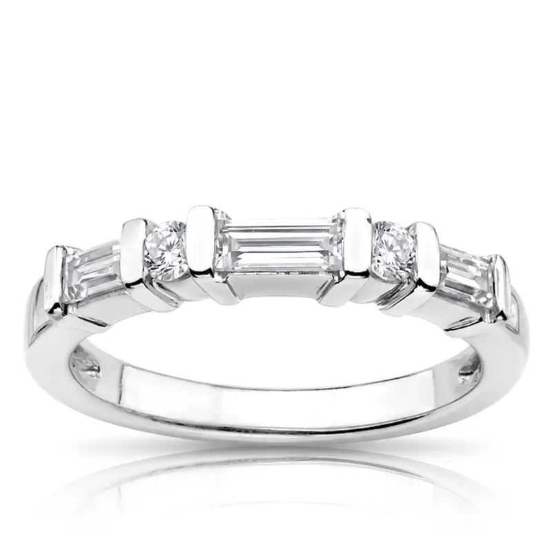18K white gold Round and Baguette Combination Bar Set Diamond Bridal Ring (0.60 ct. tw.) - main view