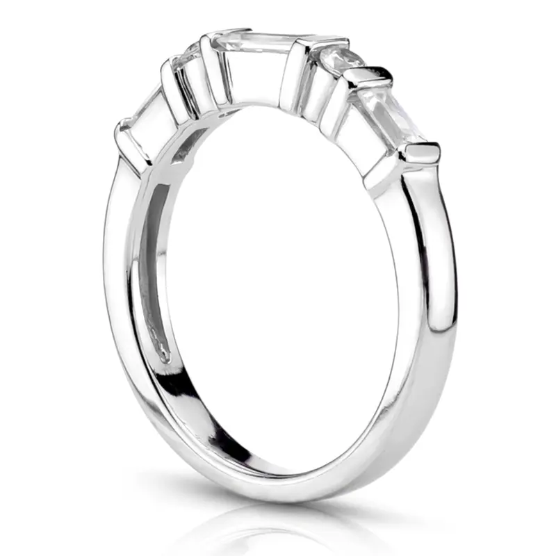 18K white gold Round and Baguette Combination Bar Set Diamond Bridal Ring (0.60 ct. tw.) - alternate view 4