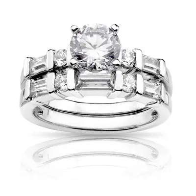18K white gold Round and Baguette Combination Bar Set Diamond Bridal Ring (0.60 ct. tw.) - alternate view 3 thumbnail