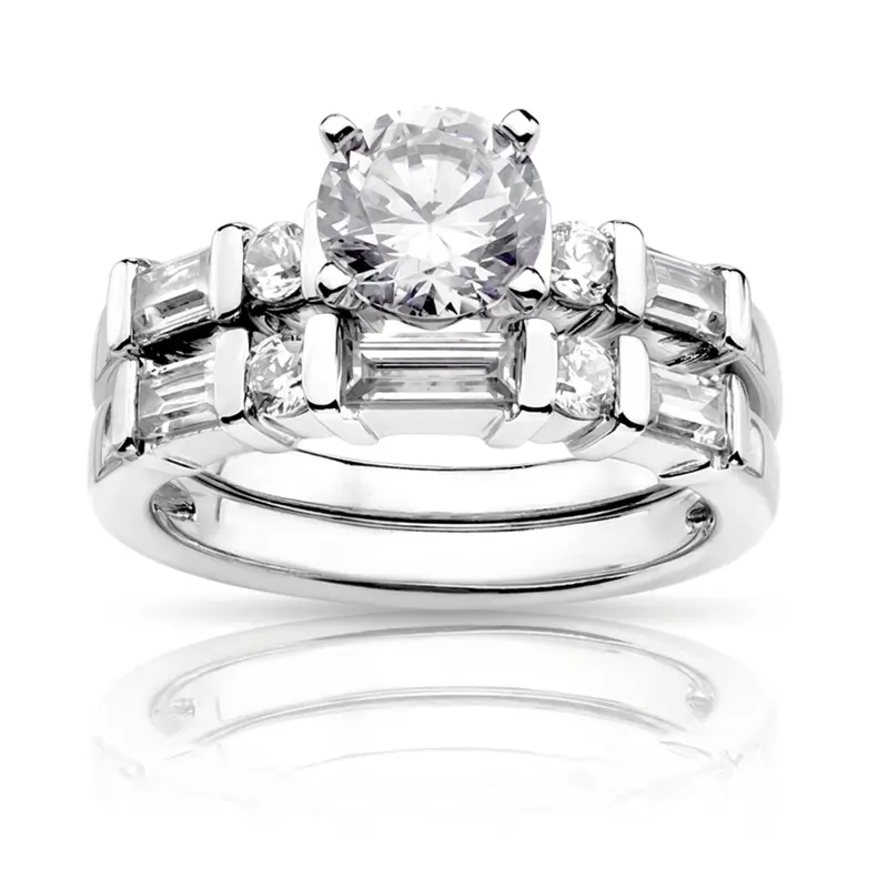 18K white gold Round and Baguette Combination Bar Set Diamond Bridal Ring (0.60 ct. tw.) - alternate view 3