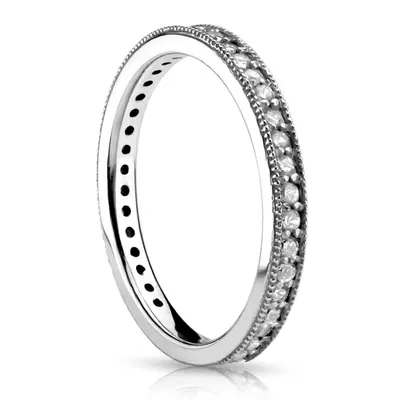 18K white gold Pave Set Anniversary Band With Migrain Edge (1/3 ct. tw.) - alternate view 4 thumbnail