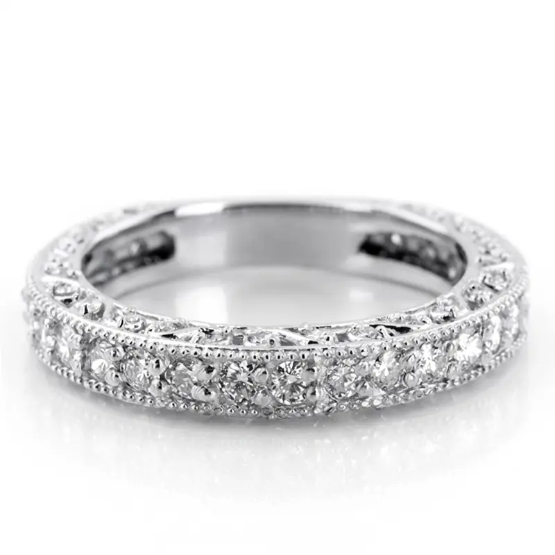 18K white gold Filigree Scroll Work Diamond Anniversary Wedding Band (1.00 ct. tw.) - main view