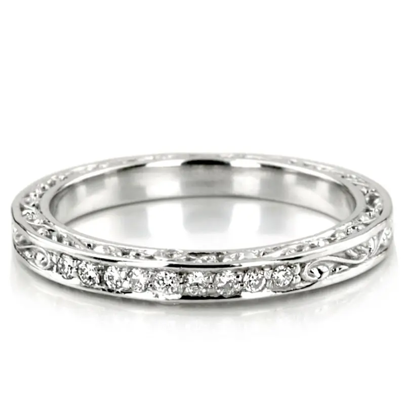 14K white gold 2.5mm Scroll Engraved Triple-Sided Diamond Band (1/8 ct. tw.) - alternate view 2