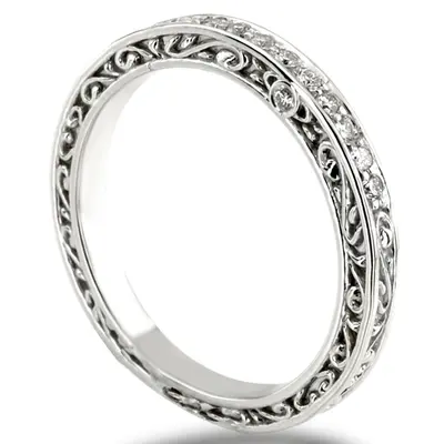 14K white gold 2.5mm Scroll Engraved Triple-Sided Diamond Band (1/8 ct. tw.) - alternate view 6 thumbnail