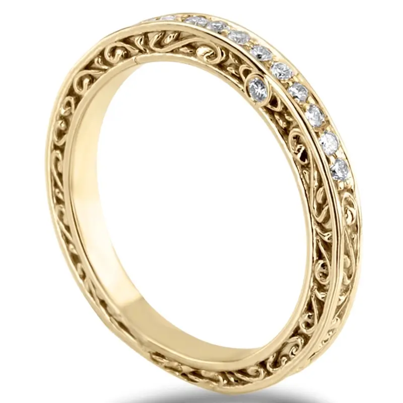 14K white gold 2.5mm Scroll Engraved Triple-Sided Diamond Band (1/8 ct. tw.) - alternate view 3