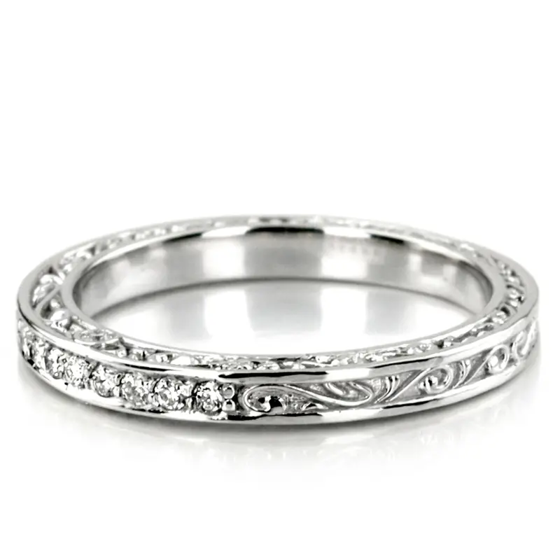 14K white gold 2.5mm Scroll Engraved Triple-Sided Diamond Band (1/8 ct. tw.) - alternate view 4
