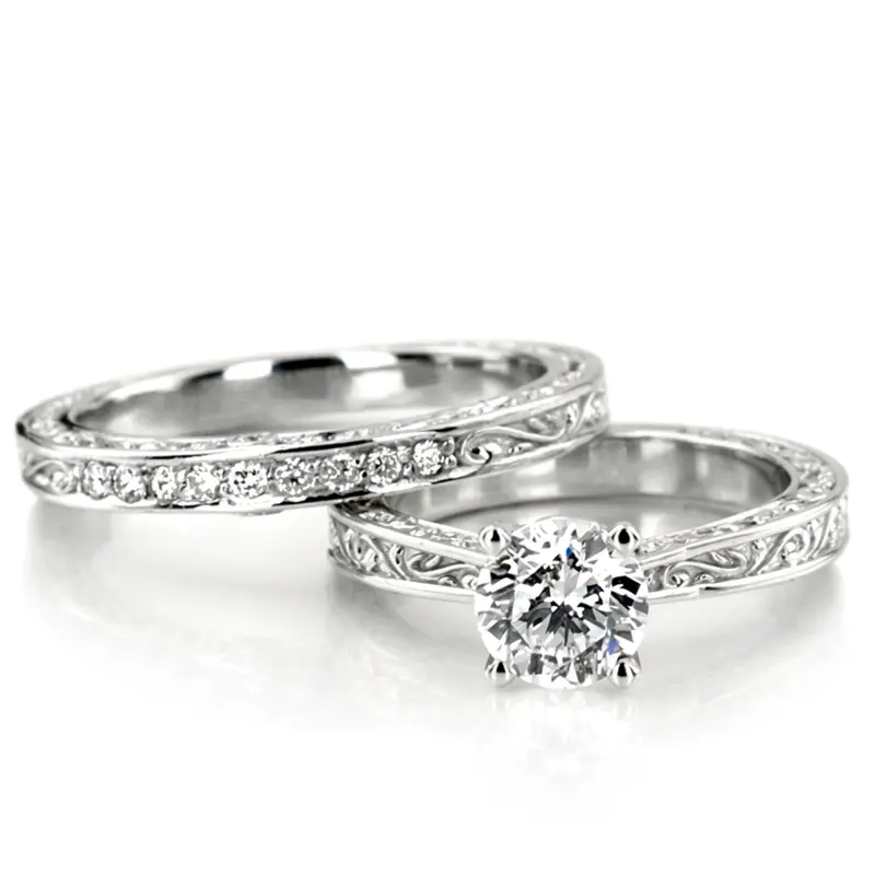 14K white gold 2.5mm Scroll Engraved Triple-Sided Diamond Band (1/8 ct. tw.) - alternate view 5