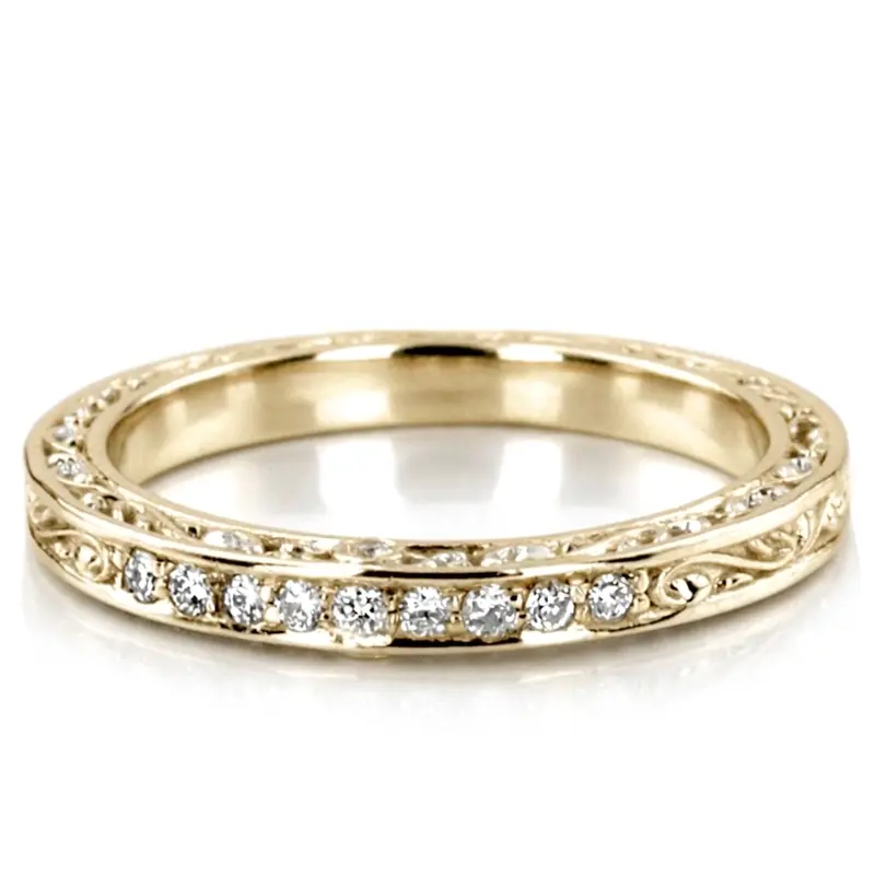 14K white gold 2.5mm Scroll Engraved Triple-Sided Diamond Band (1/8 ct. tw.) - main view
