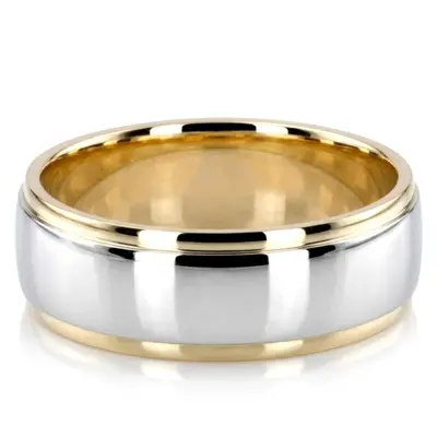 10K yellow-white-yellow gold 8mm. cross satin two-tone-wedding-band - alternate view 5 thumbnail