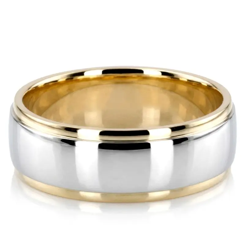 10K yellow-white-yellow gold 8mm. cross satin two-tone-wedding-band - alternate view 5