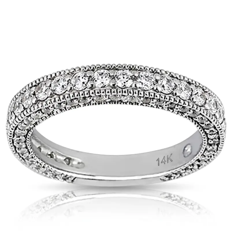 18K white gold Milgrain Round Cut Diamond Wedding Ring (1 ct. tw.) - main view