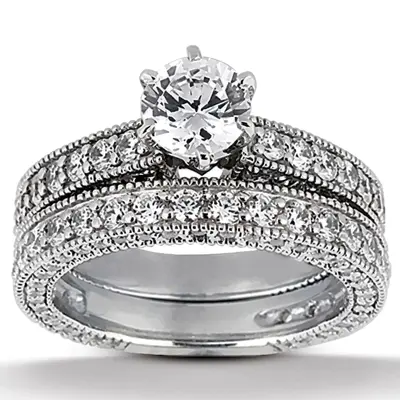 18K white gold Milgrain Round Cut Diamond Wedding Ring (1 ct. tw.) - alternate view 4 thumbnail