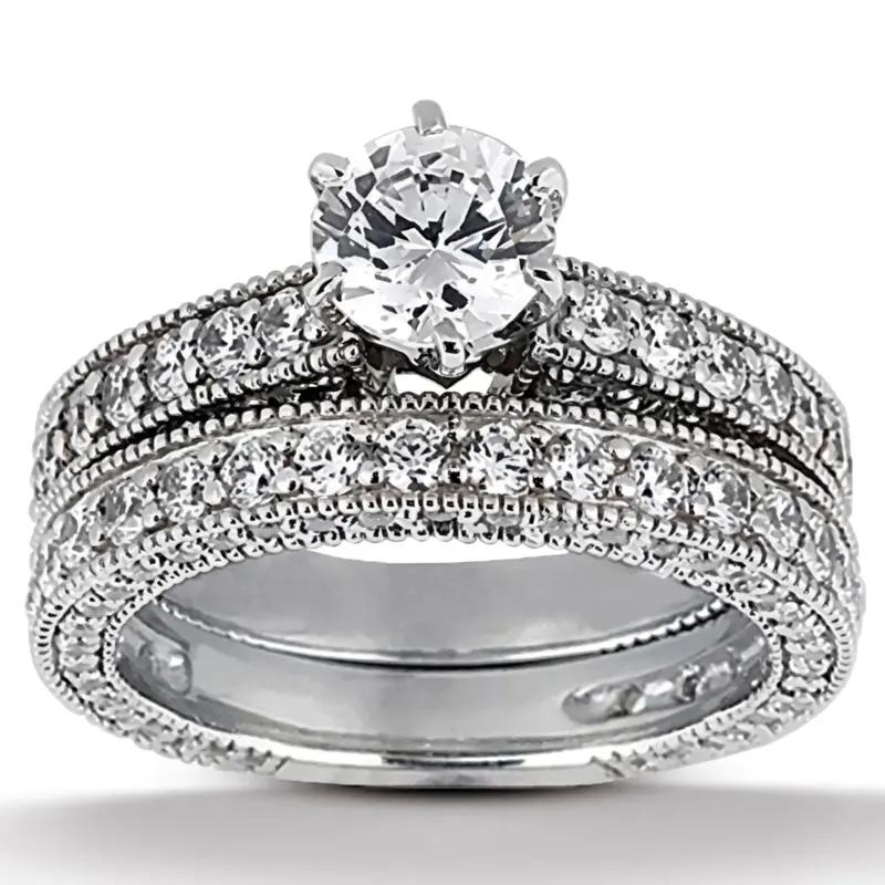 18K white gold Milgrain Round Cut Diamond Wedding Ring (1 ct. tw.) - alternate view 4