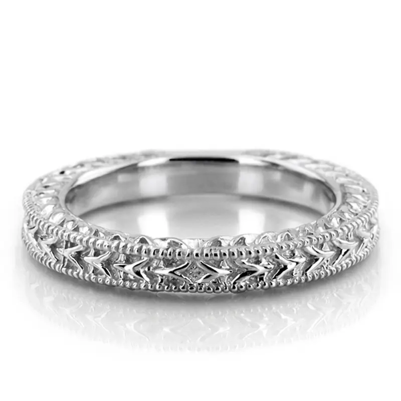 18K white gold Hand Engraved Vintage Wedding Ring with Filigree and Milgrain - alternate view 5