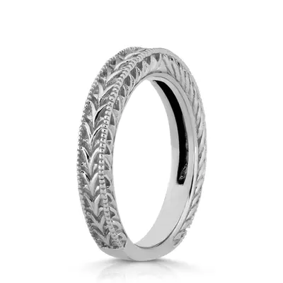 Hand Engraved Vintage Wedding Ring with Filigree and Milgrain - view 2 of 5