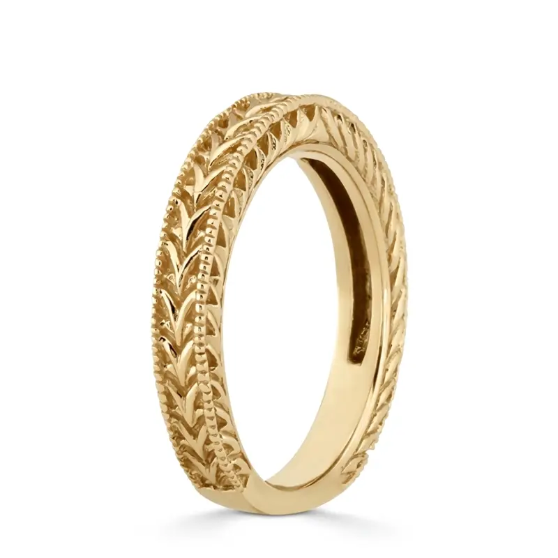 18K white gold Hand Engraved Vintage Wedding Ring with Filigree and Milgrain - alternate view 3
