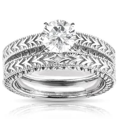 18K white gold Hand Engraved Vintage Wedding Ring with Filigree and Milgrain - alternate view 4 thumbnail